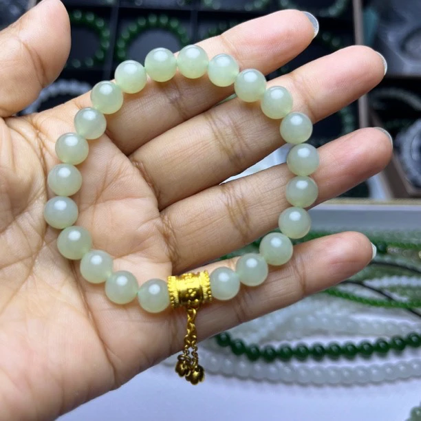 8mm浅晴水天然和田玉孙千同款双莲蓬手链手串