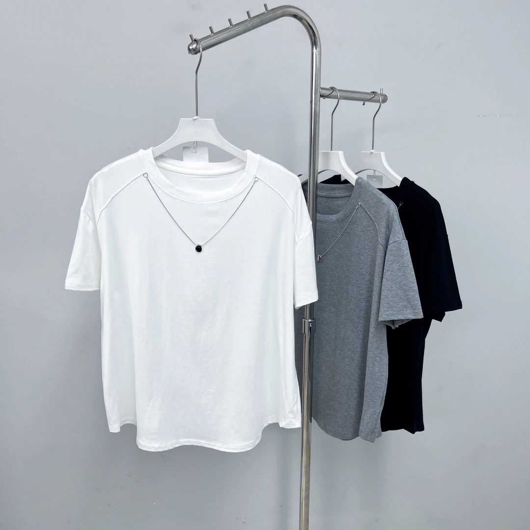 133女装T恤休闲百搭简约宽松纯色圆领韩版衬衫