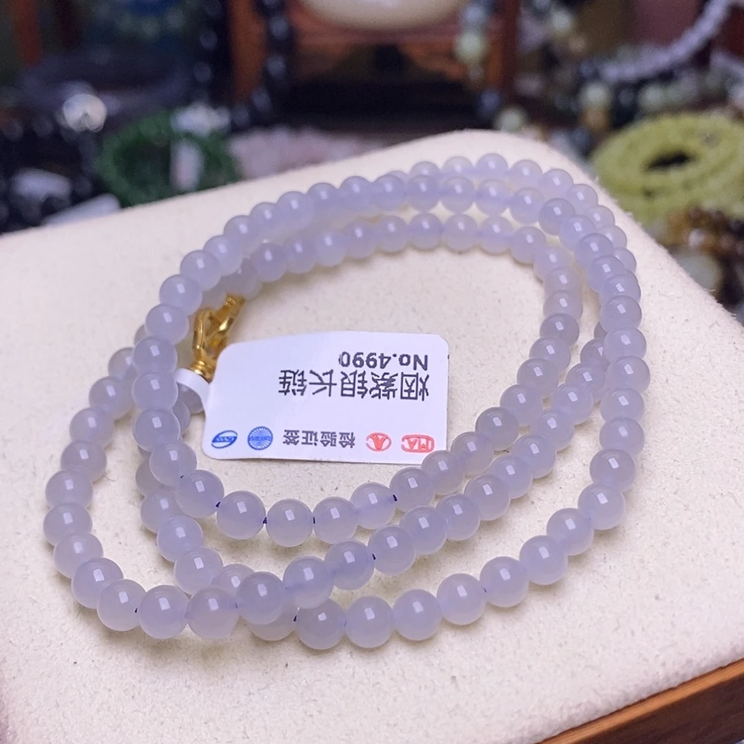 和田玉未镶嵌颈饰烟紫老矿料冰底约5mm108佛珠