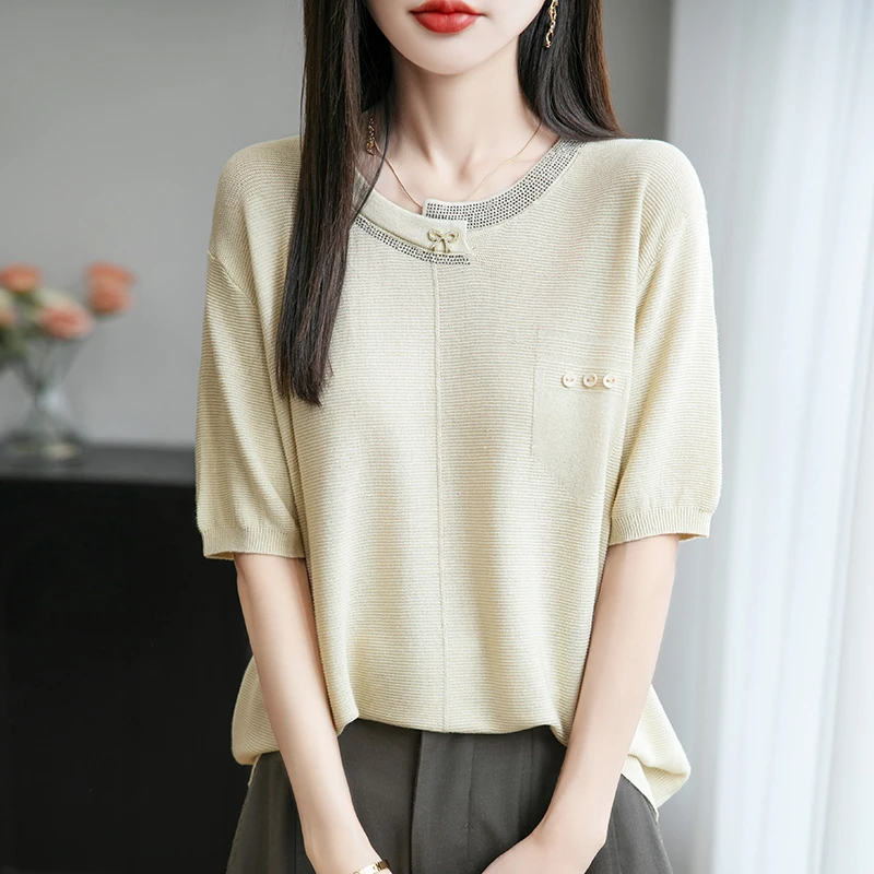 品牌女装针织衫百搭薄款夏季t恤夏季薄款显瘦气质时尚
