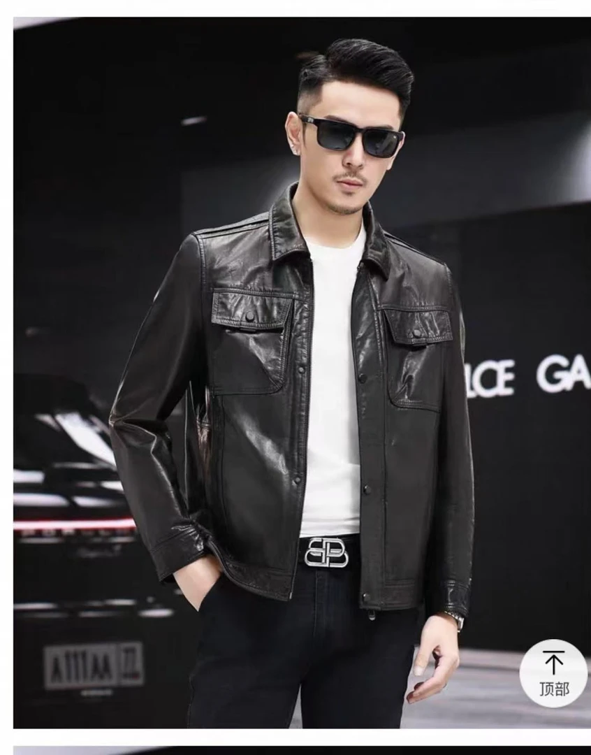 <顾小姐>反季特惠海宁真皮油蜡牛皮夹克方领工装皮衣OG