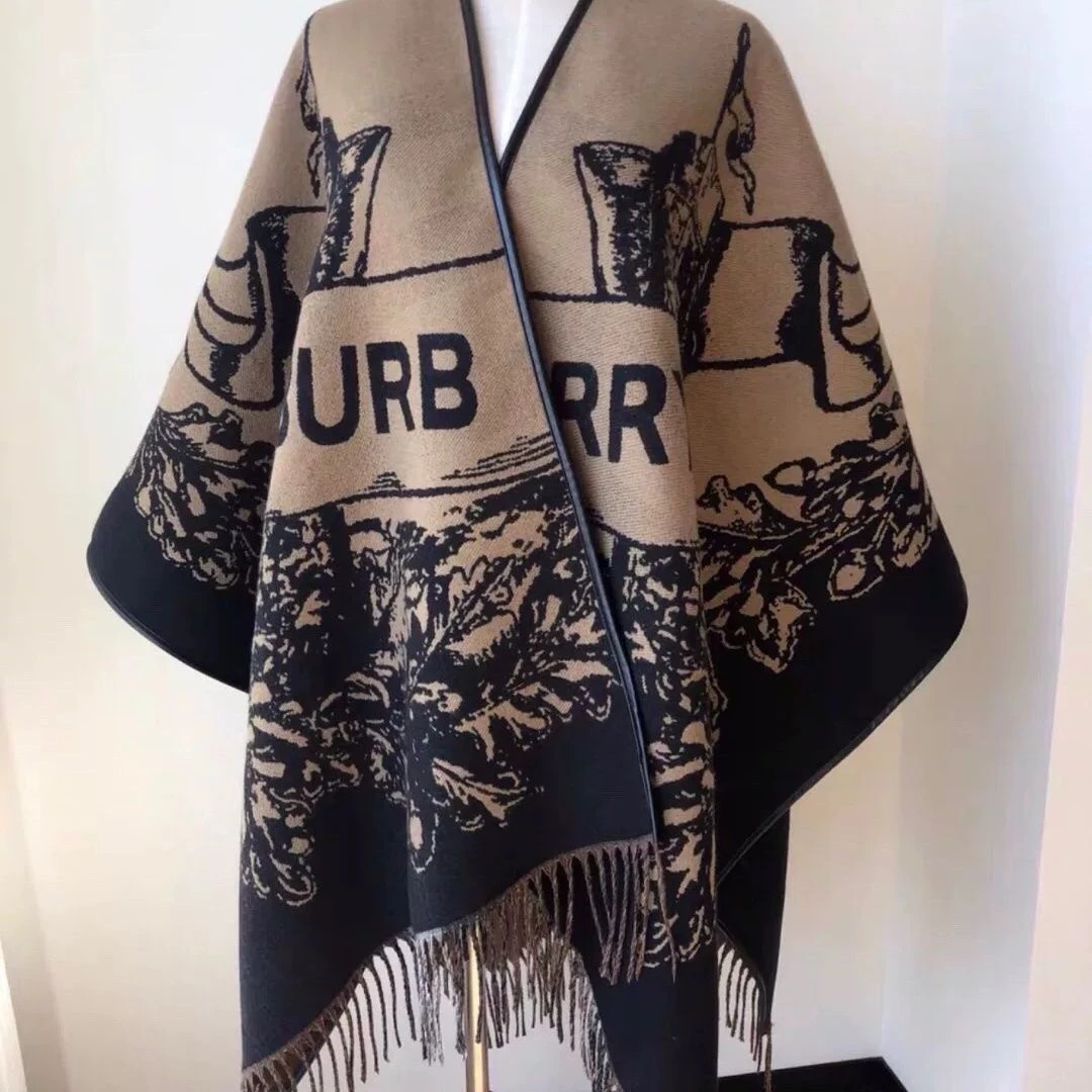 双面经典格子高档斗篷款羊毛羊绒披肩复古百搭轻奢气质