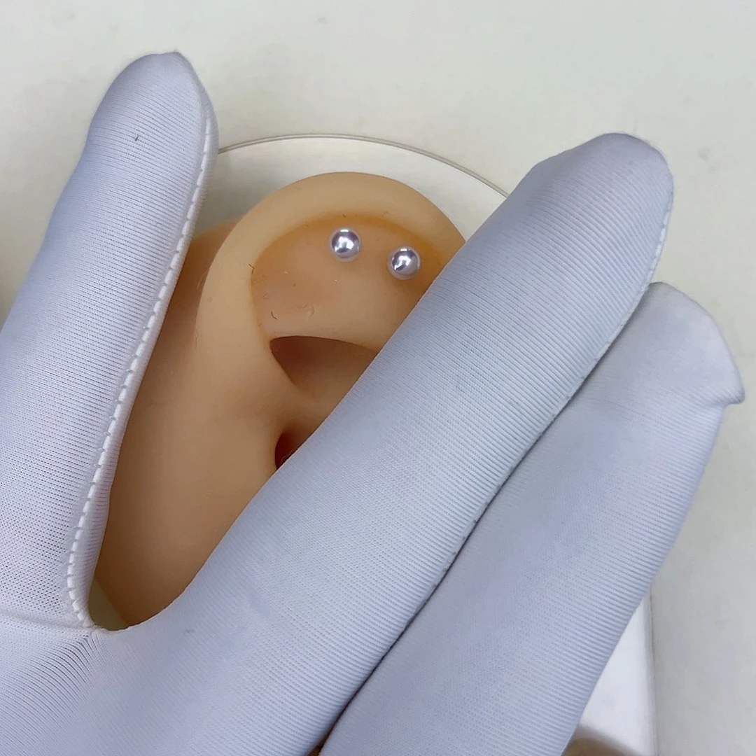 海水珍珠海水akoya天女耳钉3-4mm银S925镶嵌