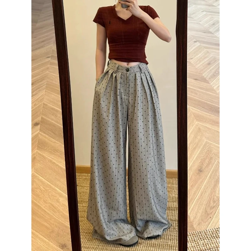 -设计感小众阔腿西装裤女胖mm秋季夏季韩版简约慵懒拖地裤薄款