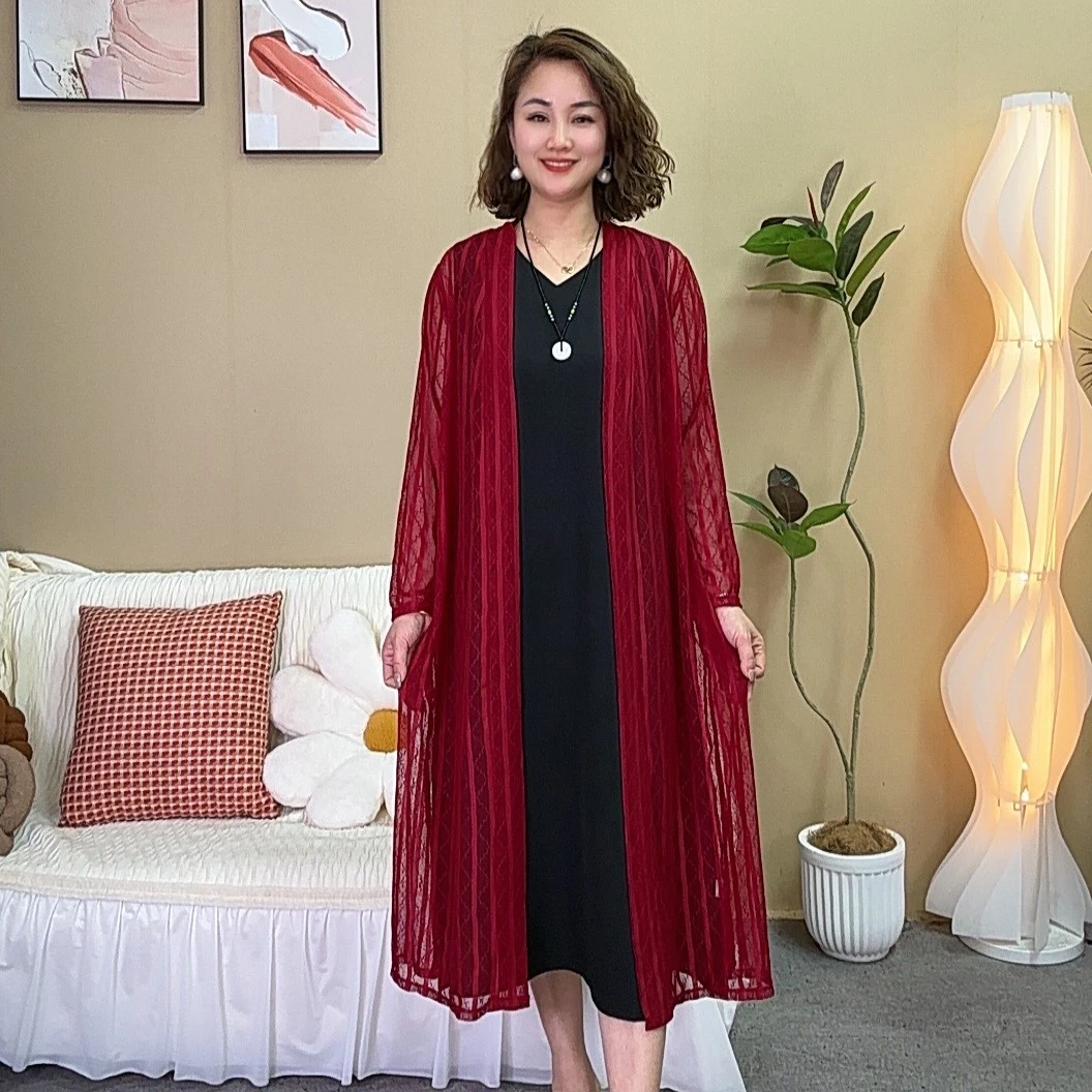 春季新款纯色开衫外搭显瘦气质宽松女中长款时尚百搭薄款洋气披肩