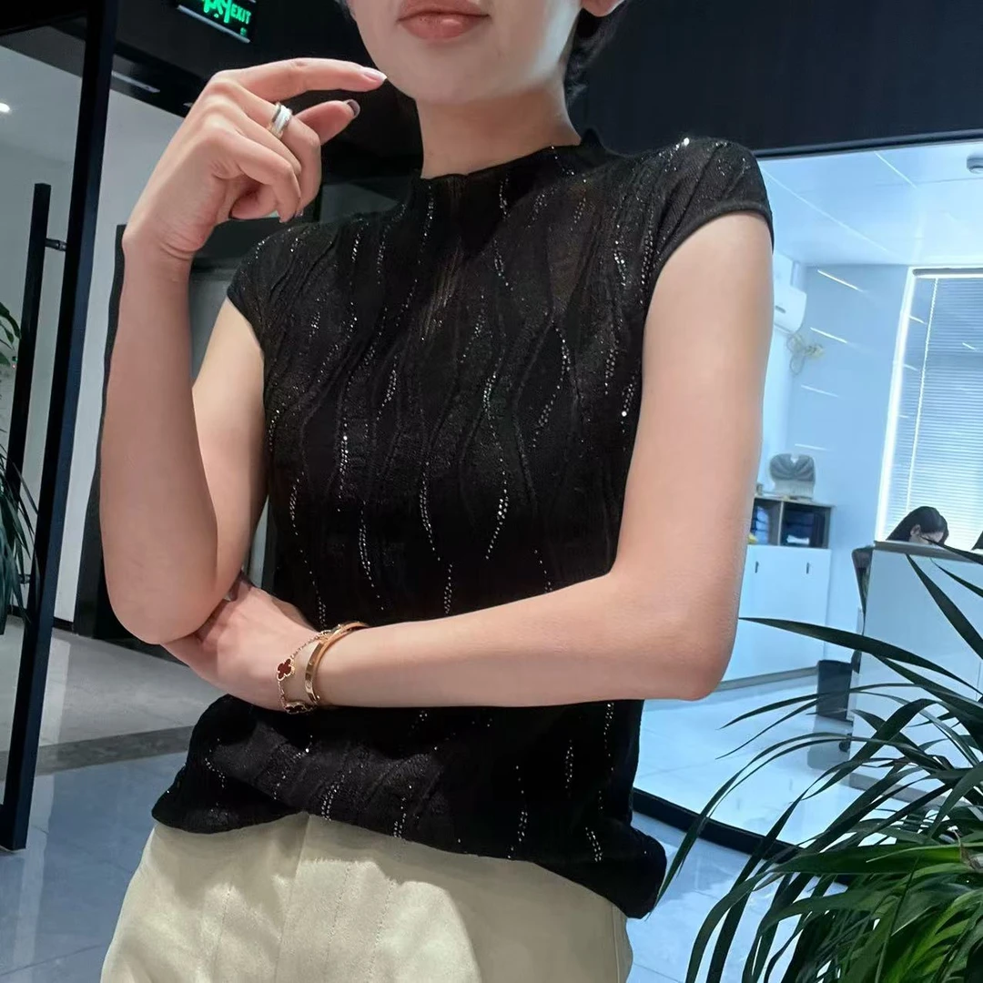 MINGGANG/名港【清凉】压钻设计款立领针织衫 MG8182