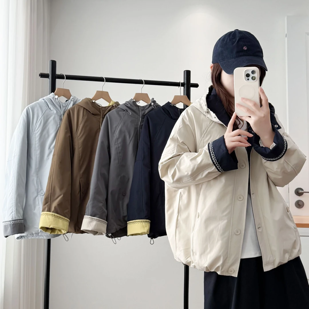 大码女装棉服连帽百搭时尚秋冬拼接保暖二棉棉衣冲锋衣外套上衣