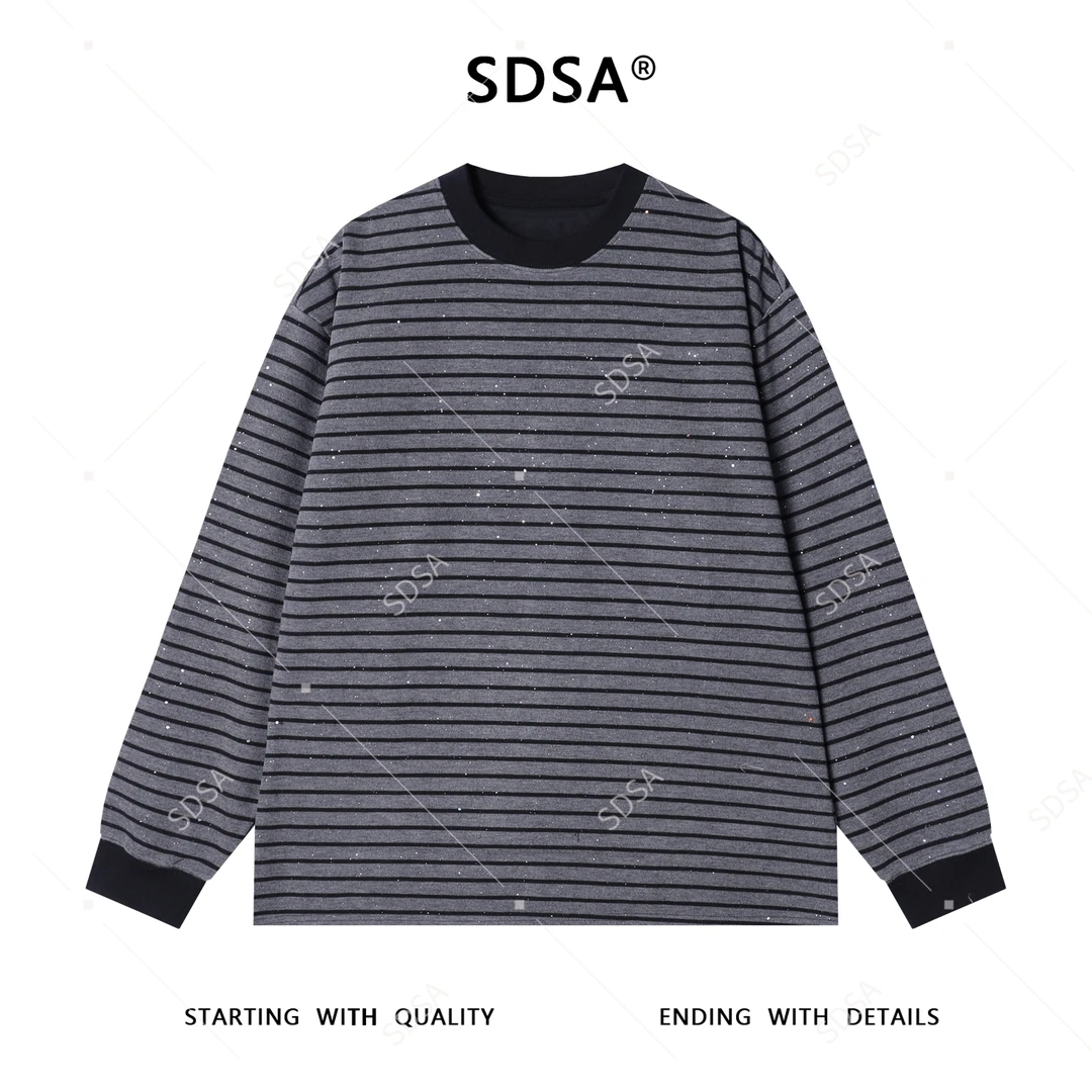 SDSA男士秋冬新款痞帅男装韩版撞色条纹洒金圆领卫衣百搭套头上衣