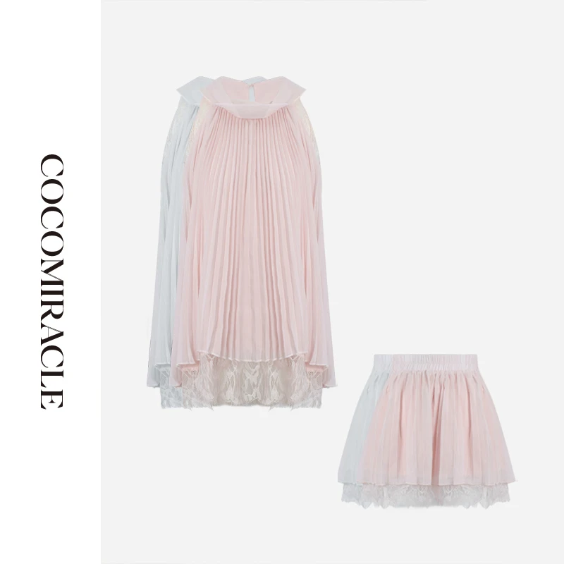 董小姐【甜恋夏日】新款蕾丝拼接挂脖无袖小衫+短裙裤套装W53TZ709