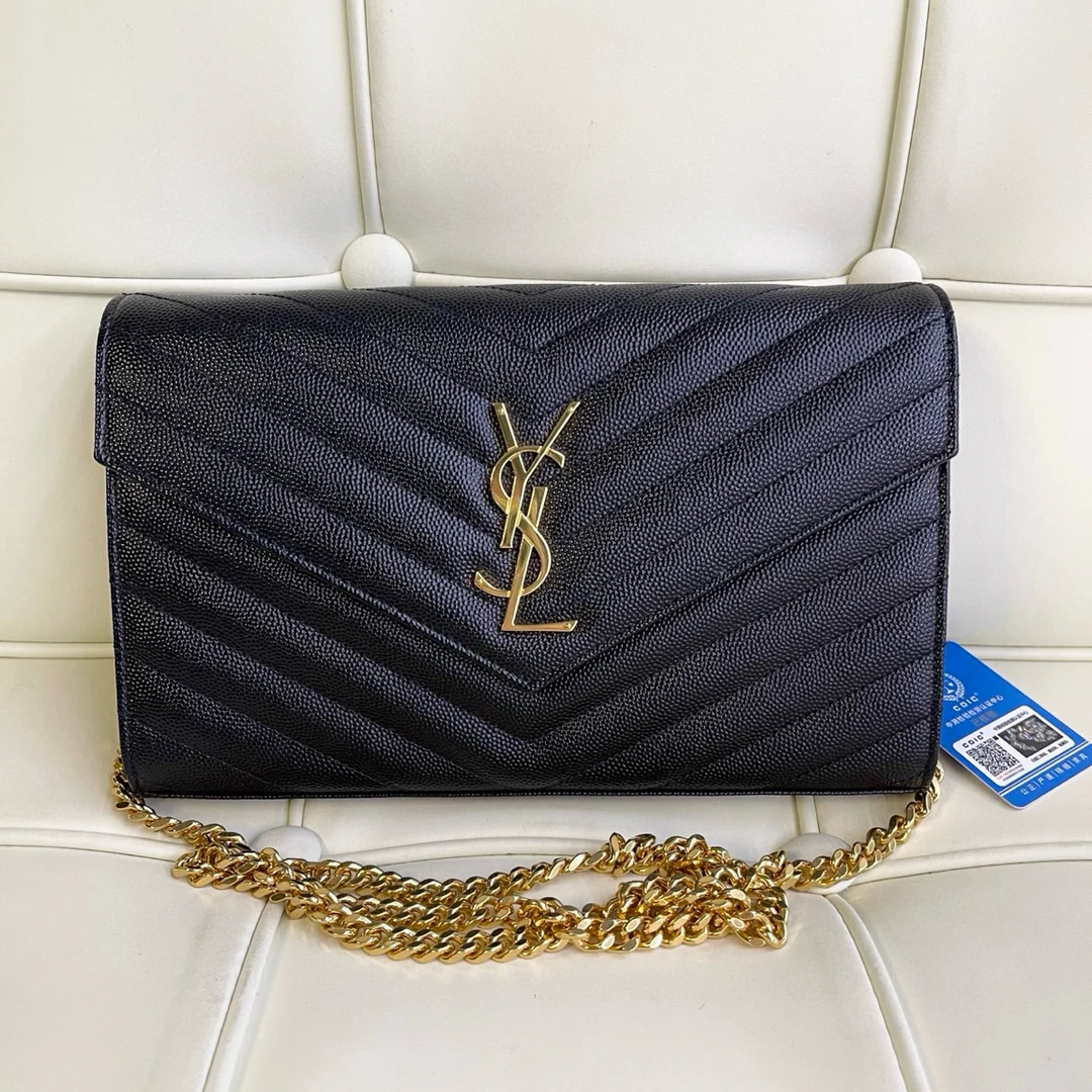 95新 YSL/圣罗兰 119614 ysl黑金中号信封包woc链条包