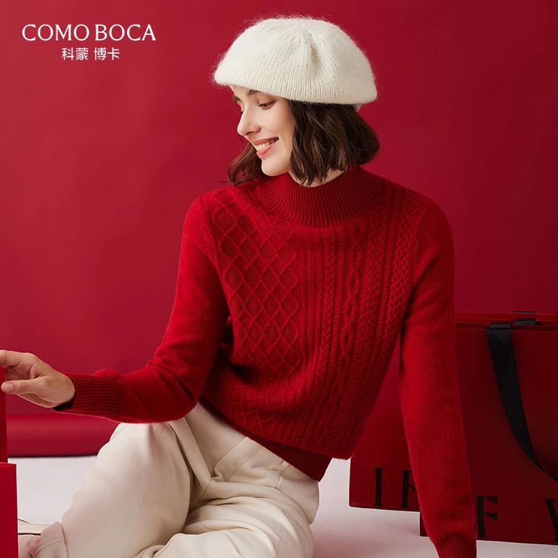 COMOBOCA/科蒙·博卡24秋冬加厚山羊绒半高领针织毛衣女KSS1868