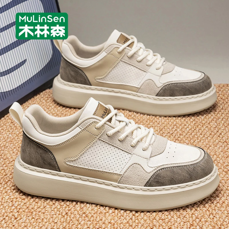 木林森男鞋2025新款休闲冲孔透气时尚板鞋男春秋工作复古运动潮鞋