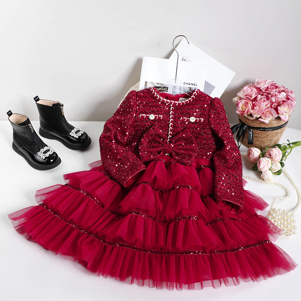 童一密度【宝石星河】女童冬季加绒时髦连衣裙蛋糕裙儿童过年服套装