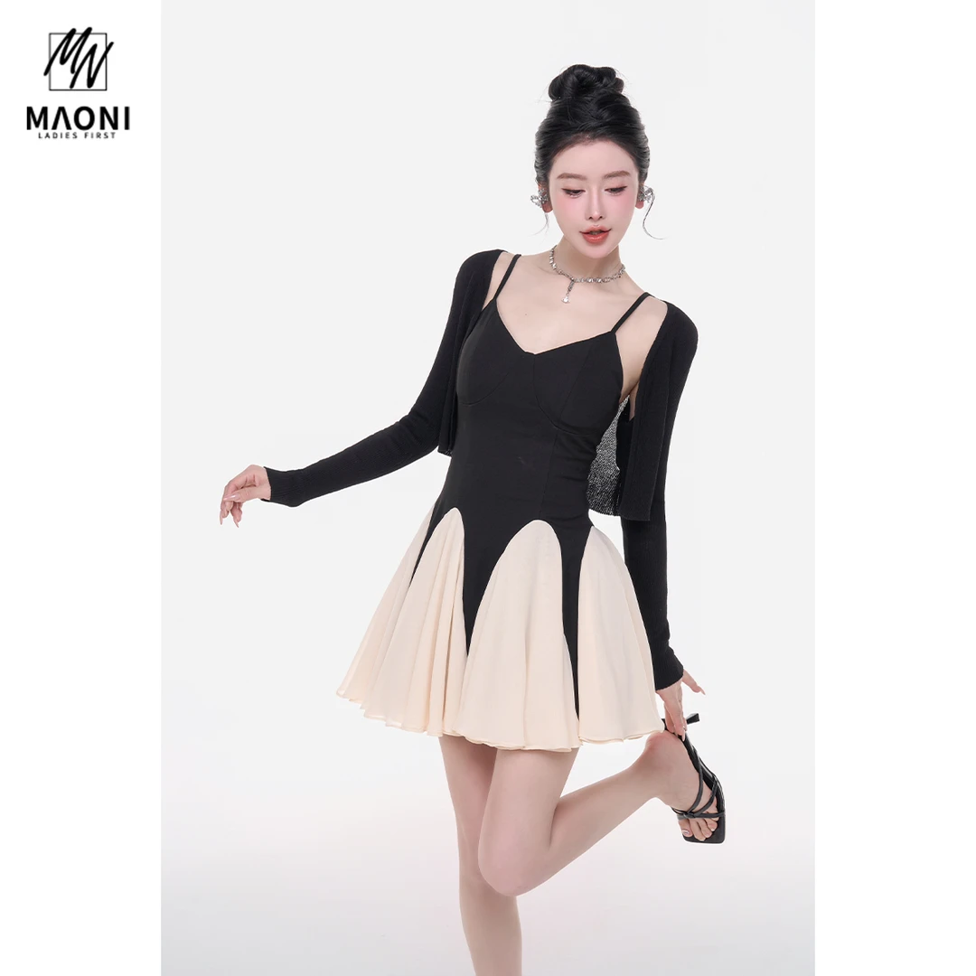 毛妮Peshe【梦幻圆舞曲】法式吊带连衣裙夏撞色拼接名媛修身L1666