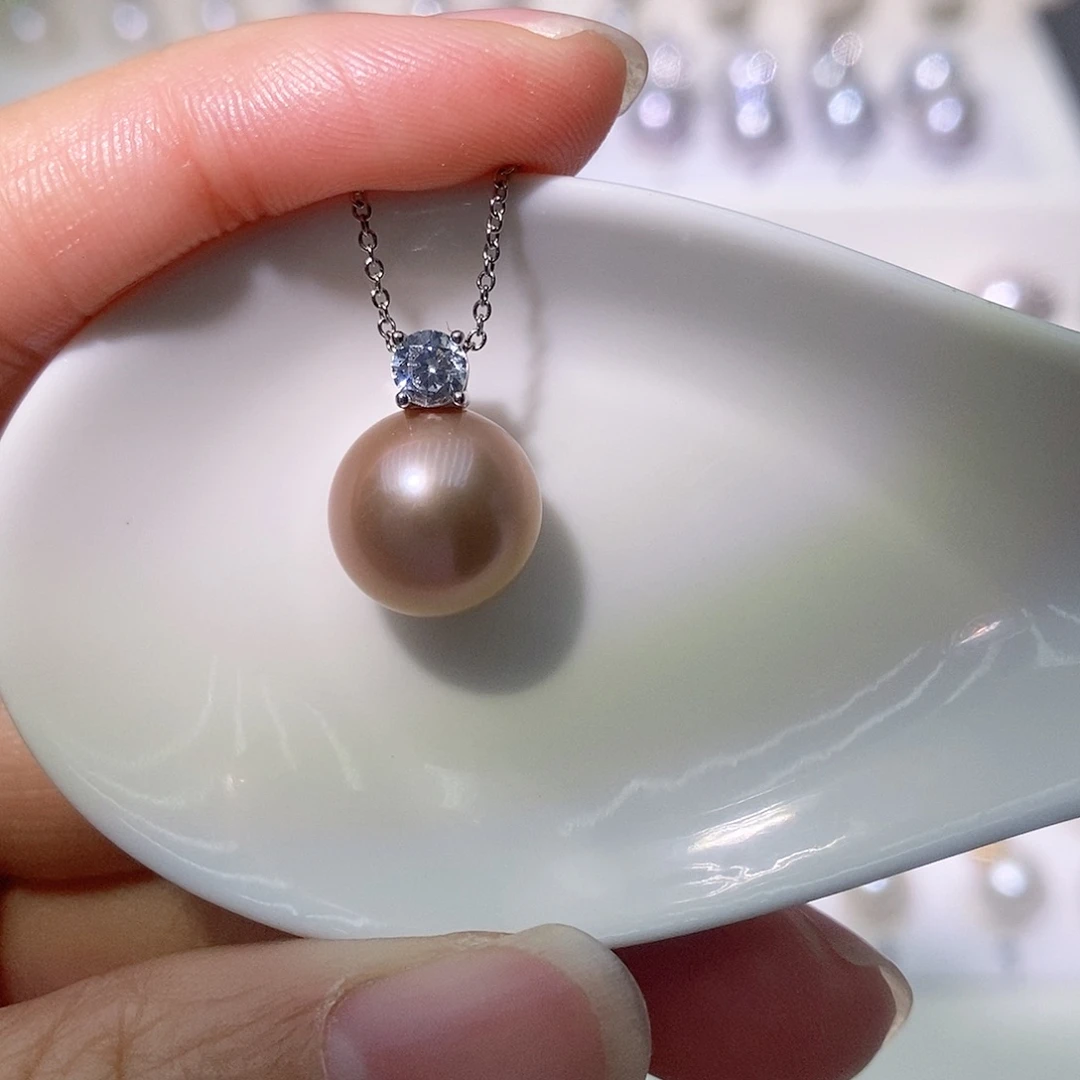 淡水珍珠吊坠(赠链)银S925镶嵌尺寸11/12毫米