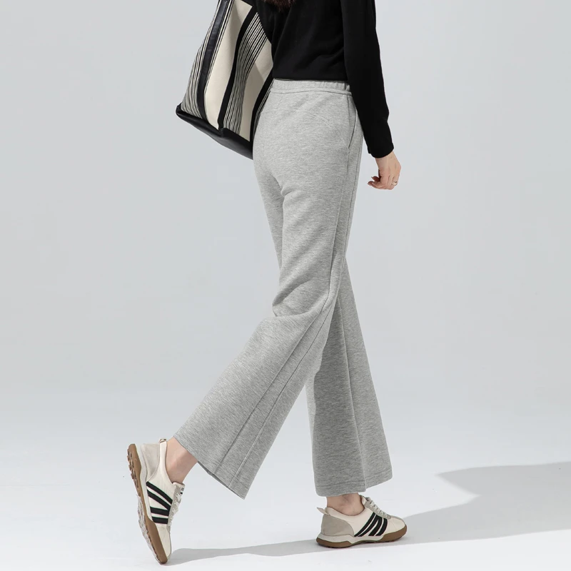 灰色微喇运动裤女款爆款2025新款秋季休闲裤子高腰显瘦九分喇叭裤