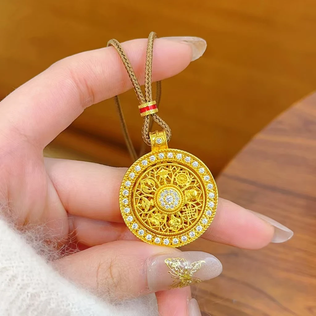 铜合金吊坠 韦雪点钻八宝罗盘吊坠铜合金吉祥圆盘新中式项链