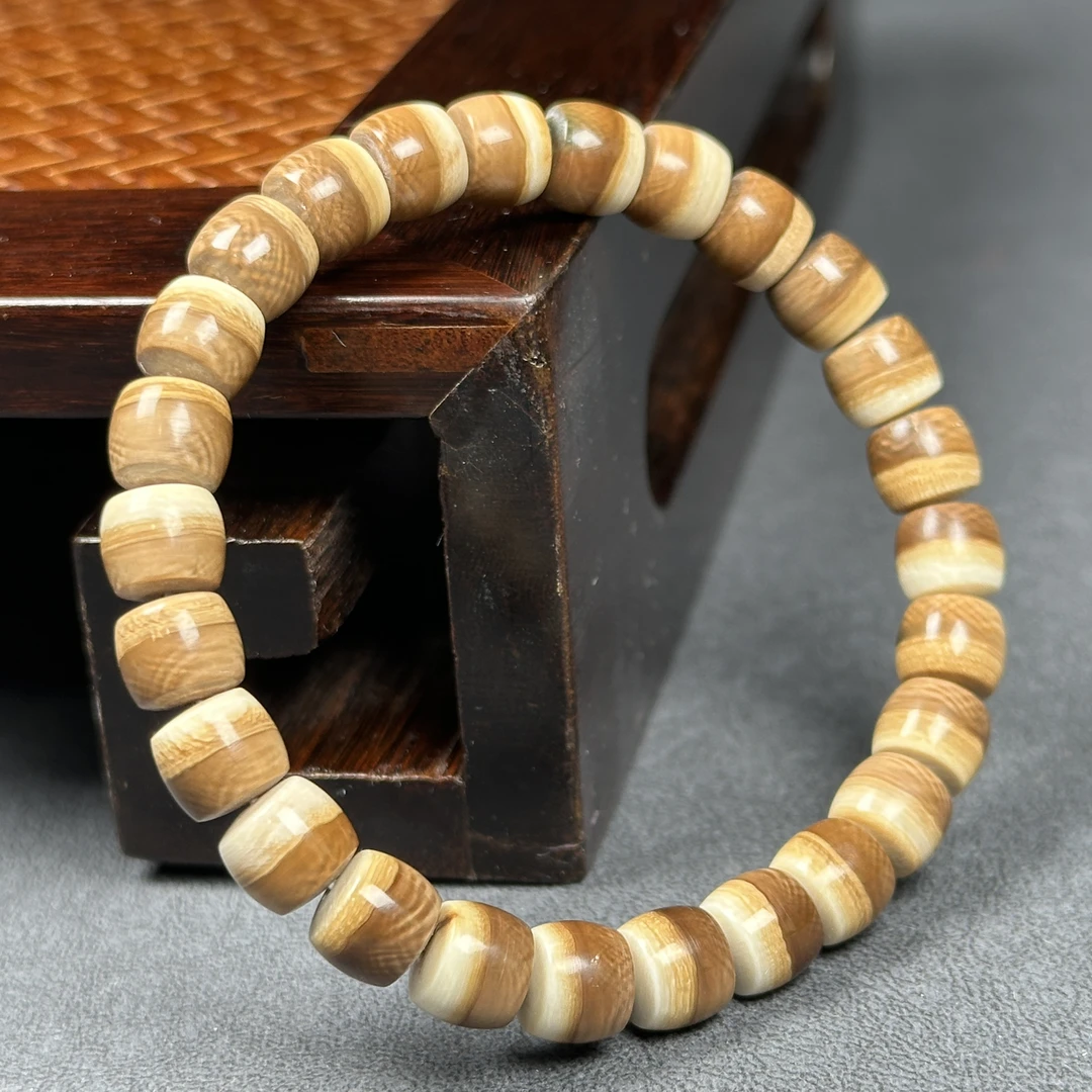Q1250天然猛犸牙 咖料手串8x7mm 支持鉴定 假一罚四
