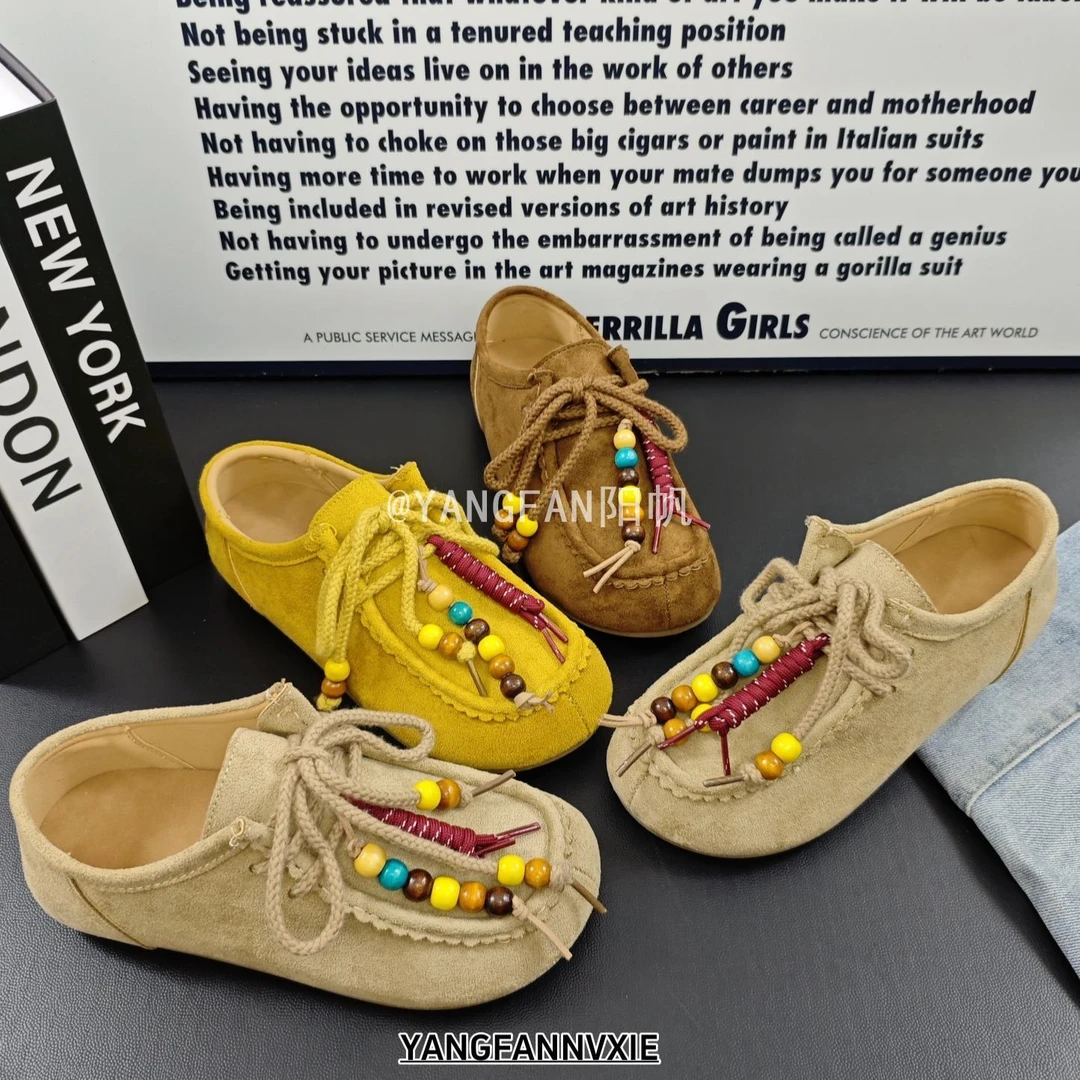 YANGFAN阳帆2025秋季新款厚底一脚蹬勃肯鞋女丑萌休闲百搭袋鼠鞋