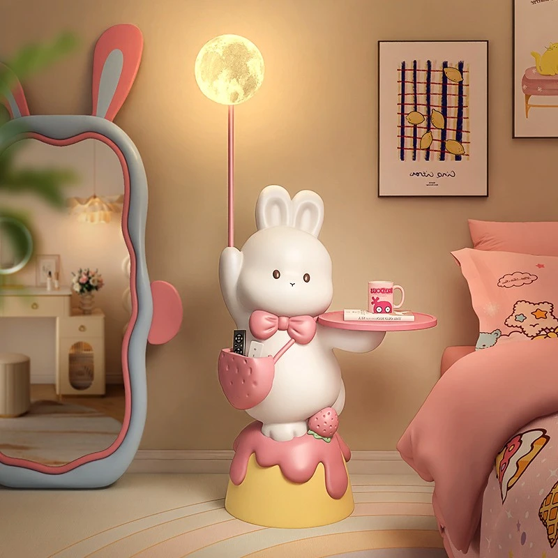可爱兔落地灯床头柜一体卧室置物架儿童房客厅沙发旁卡通氛围台灯