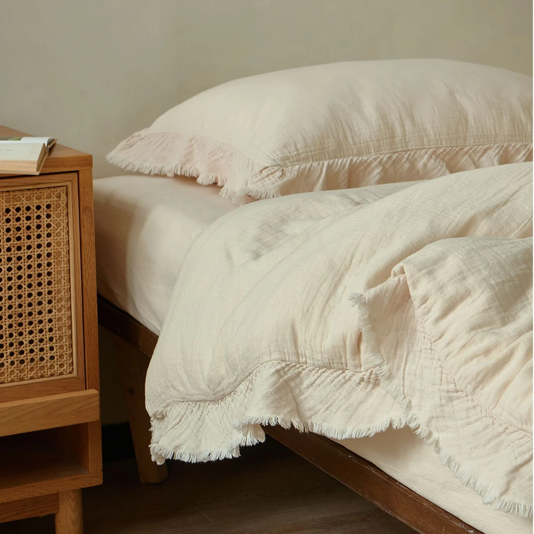 原棉本棉流苏款双层纱皱皱纱四件套-新色上新