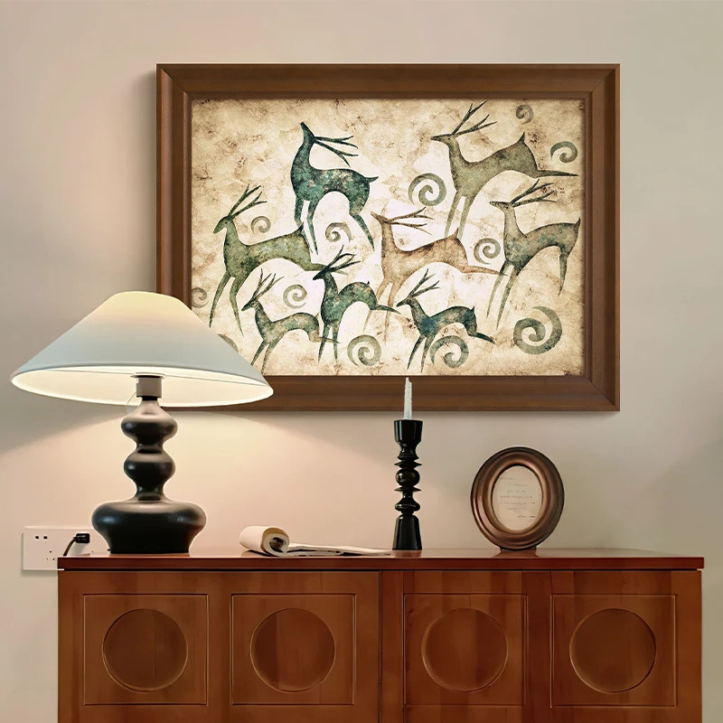 逐鹿·敦煌七色鹿》复古法式中古风客厅装饰画书房玄关中国风挂画