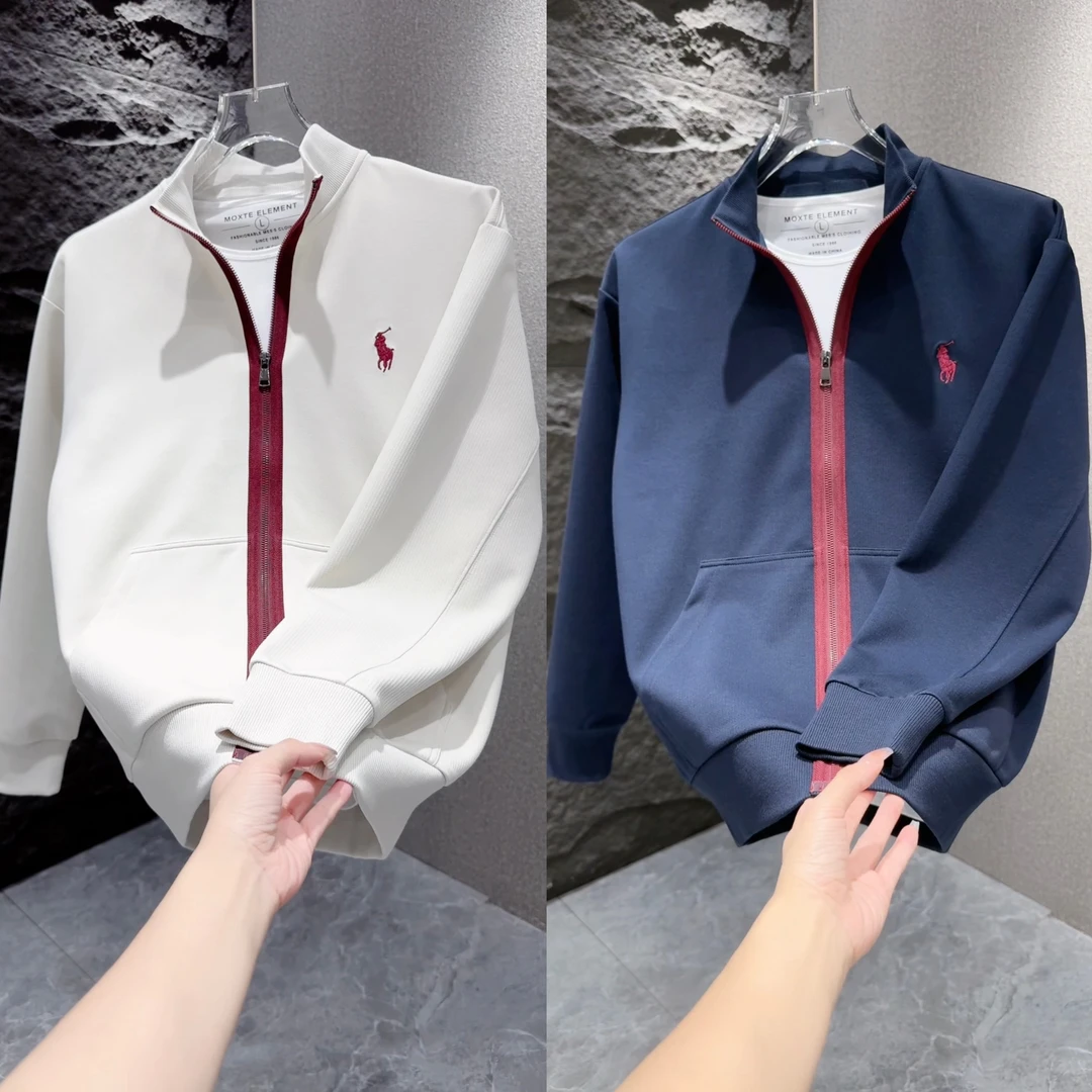 秋季新款拼色时尚潮流简约拉链卫衣夹克男士宽松百搭休闲立领外套