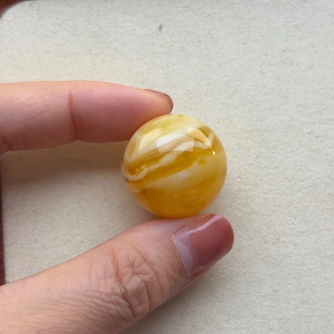 琥珀未镶嵌珠宝奇石俄料24mm白花溶洞妖花单珠