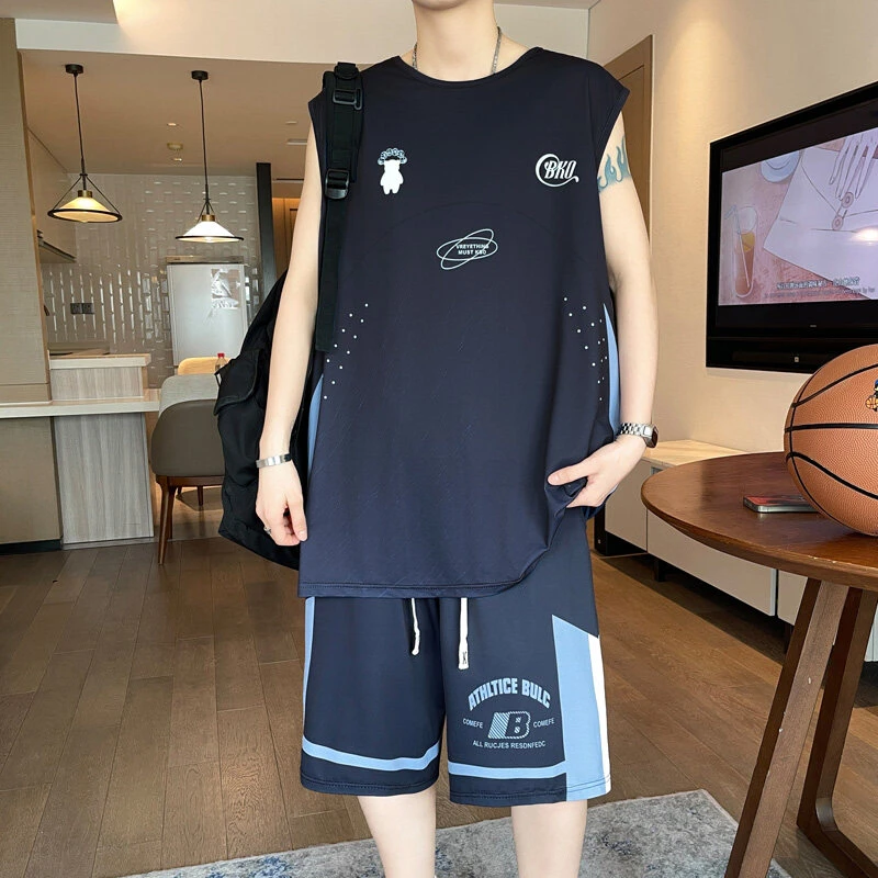 高中初中学生冰丝速干运动服男孩夏季宽松篮球服套装青少年两件套