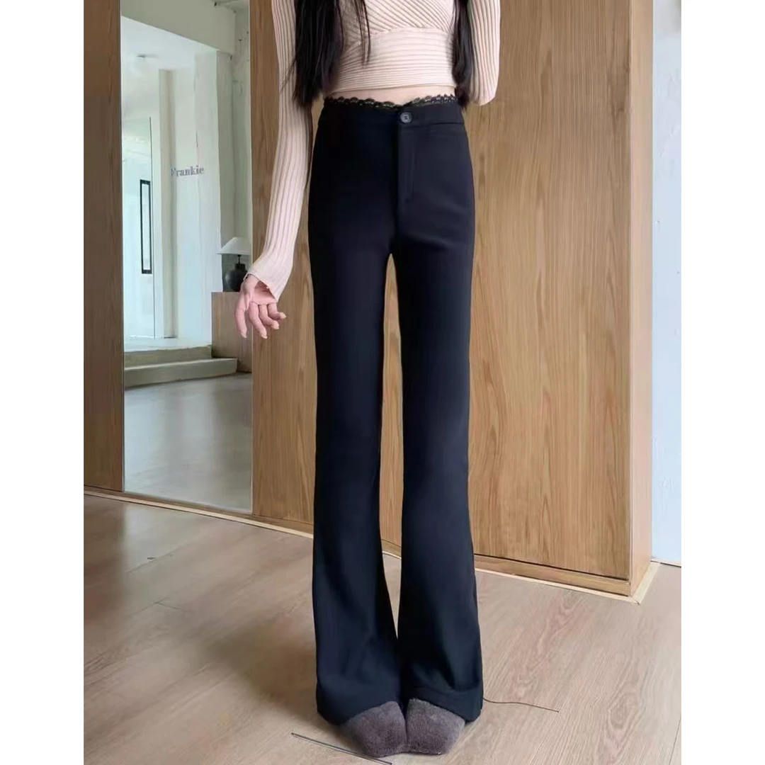 1668新款加磨绒休闲微喇裤