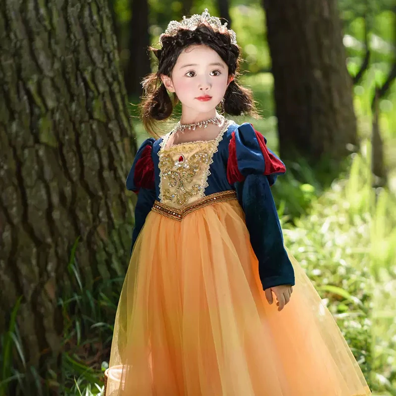 2025秋冬女童白雪公主裙万圣节圣诞元旦儿童生日礼服连衣裙演出服