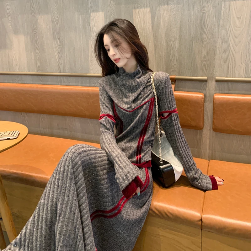 灰色小香风针织时尚套装裙女秋冬显瘦气质高级感半身裙两件套洋气