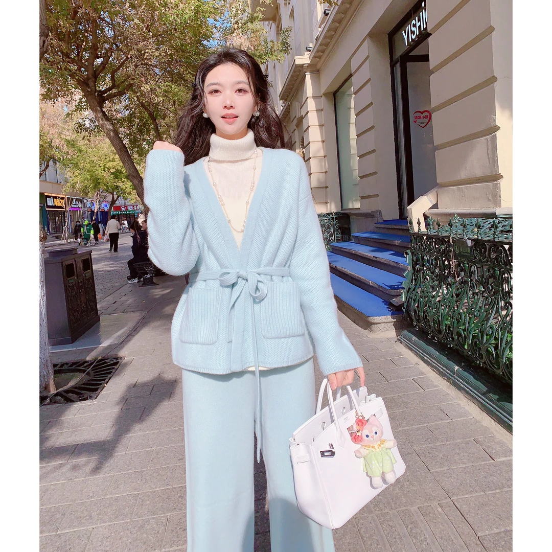 MissLuxury【王炸套装】100山羊绒开衫外套+长裤套装女冬休闲保暖