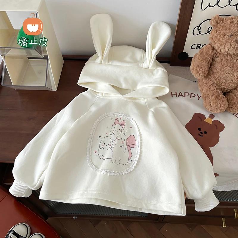 橘止皮【现货】CY258704儿童卫衣2025春季兔耳女童连帽套头衫