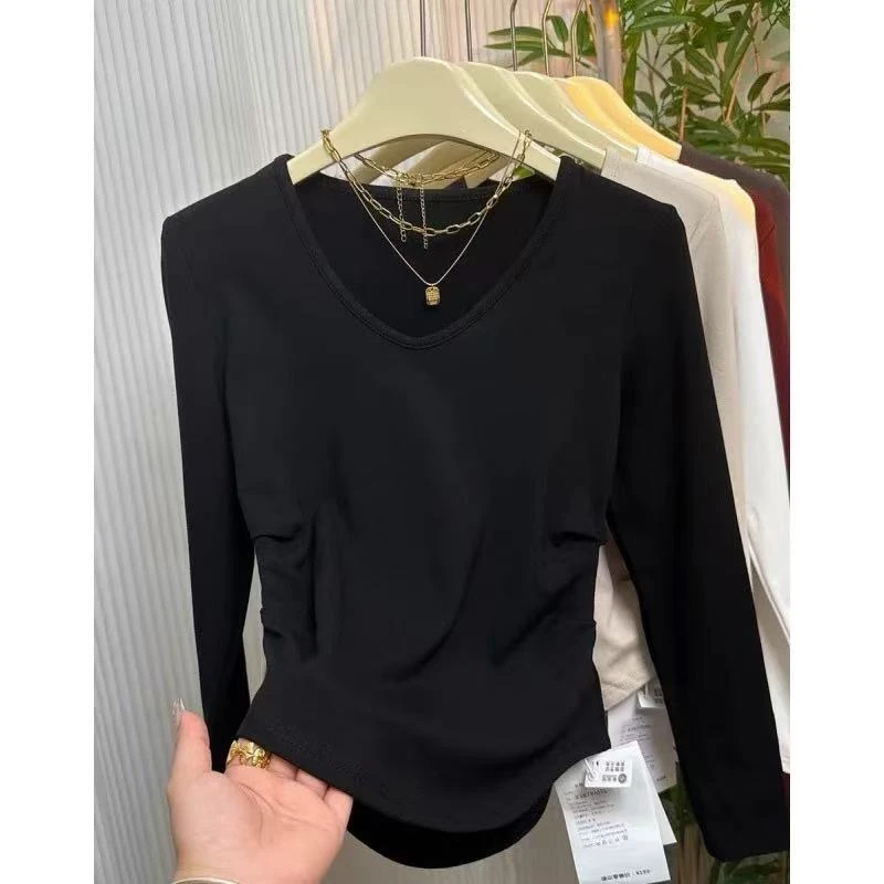 3212#时尚收腰设计感显瘦百搭长袖上衣【A6-1】