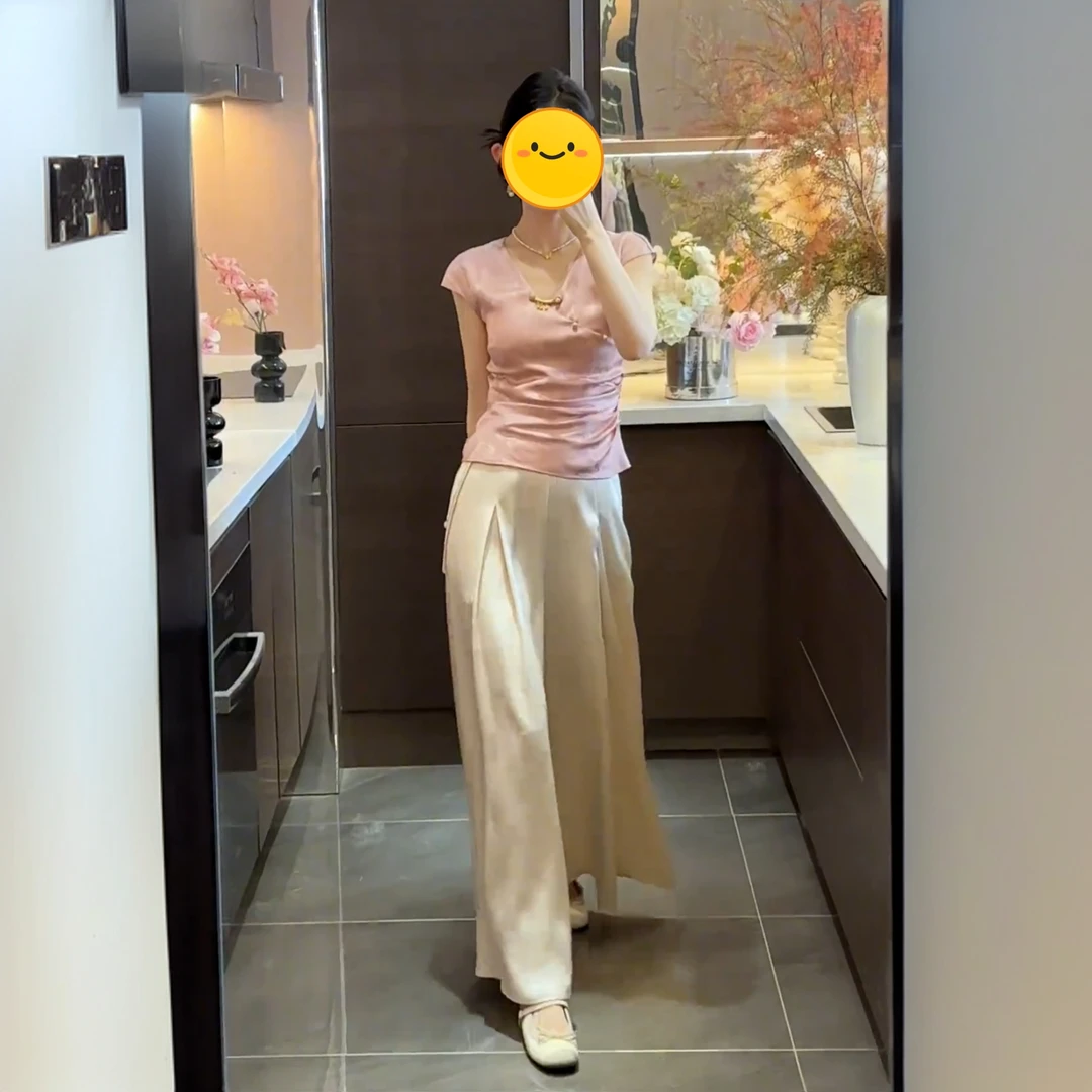 2025新中式缎面提花气质国风上衣女百搭宽松直筒缎面休闲裤两件套