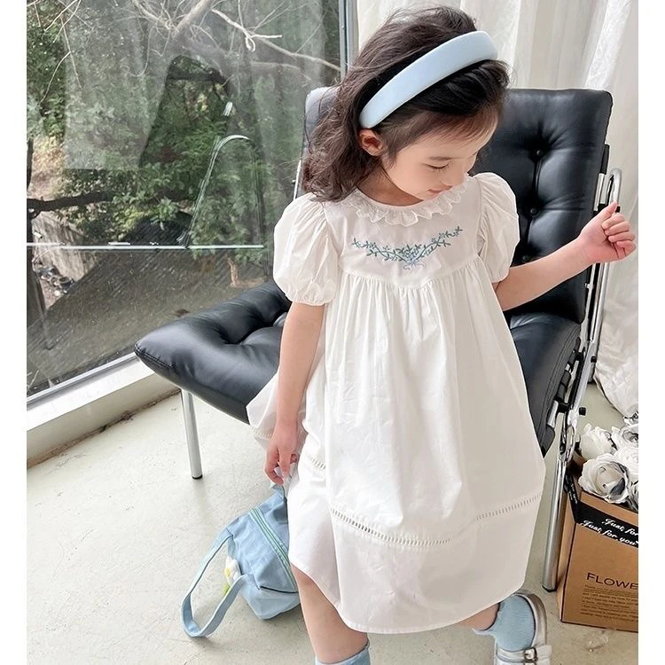 女童夏季白色短袖宝宝甜美洋气公主风韩版泡泡袖连衣裙公主裙儿童