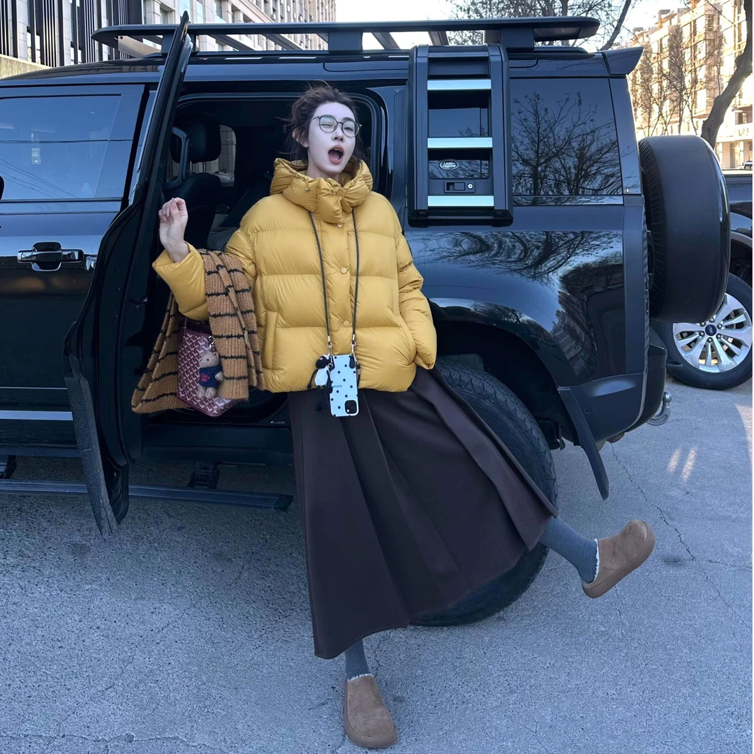 短款棉服连帽甜美时尚百搭2025冬季设计感新款棉服外套女半身裙子
