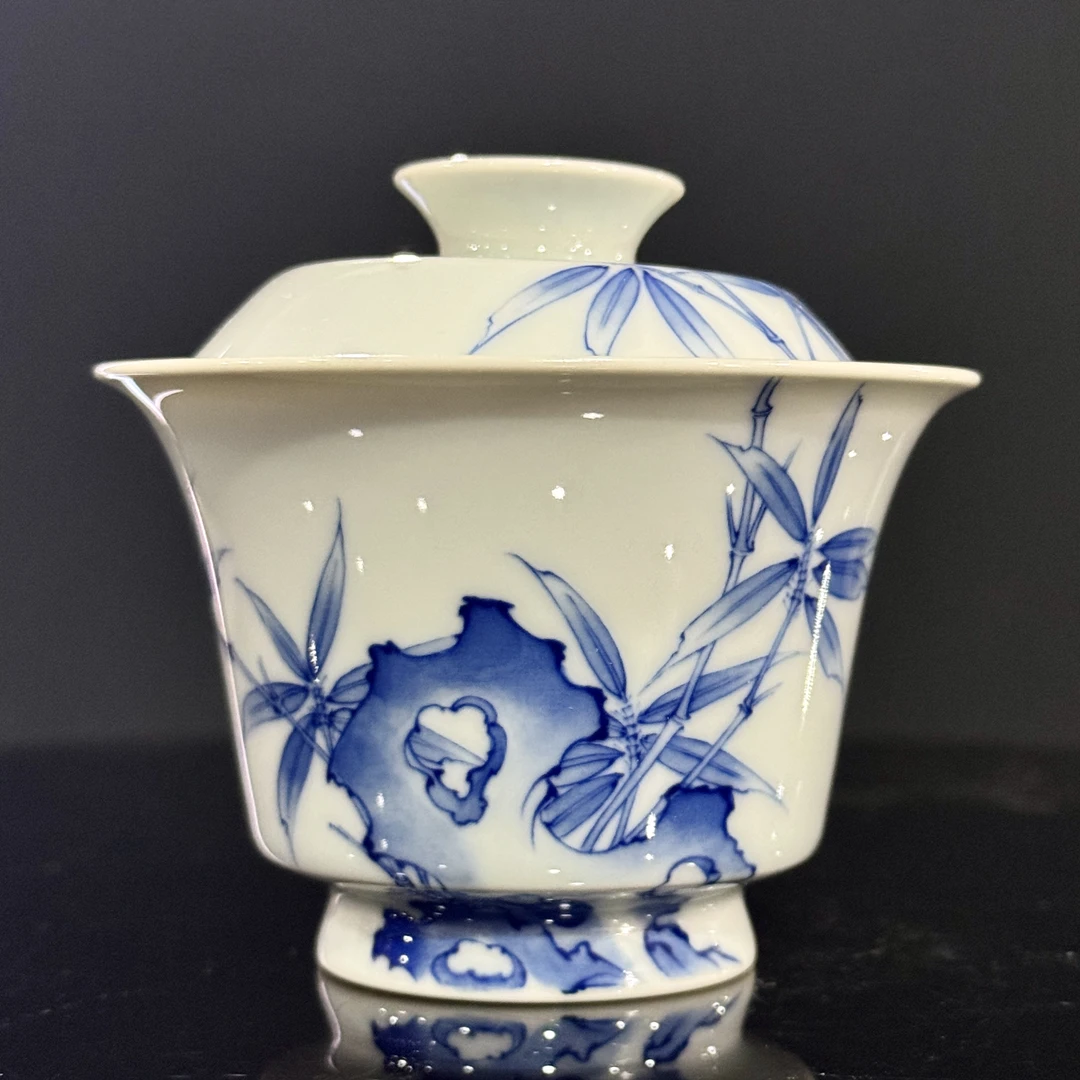 禄意窑.青花竹石马蹄盖碗