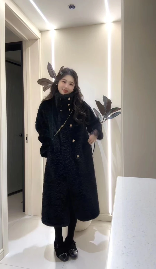 【瑶瑶专属】月花海棠冬季新款双排扣休闲百搭毛毛大衣女冬季女装