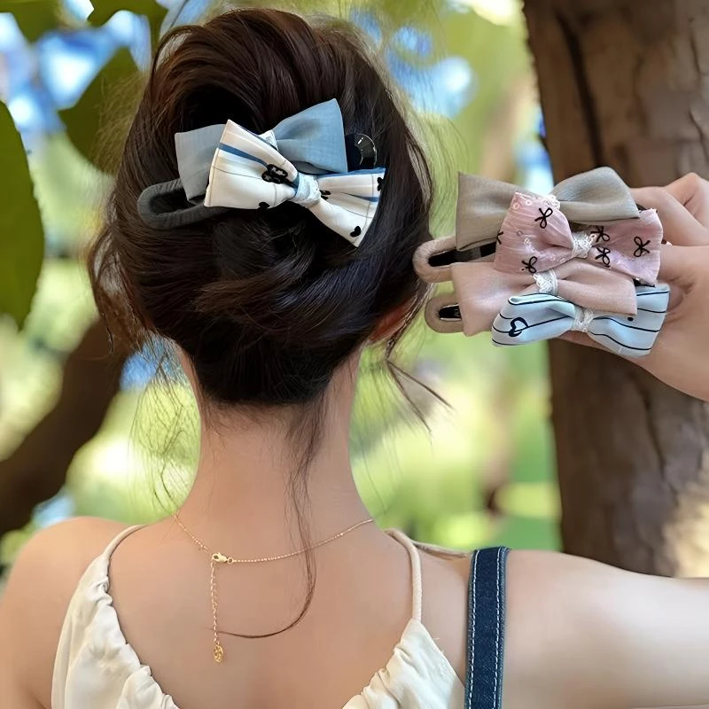 法式新款蝴蝶结一字夹简约百搭盘发鸭嘴夹时尚少女半扎马尾夹头饰