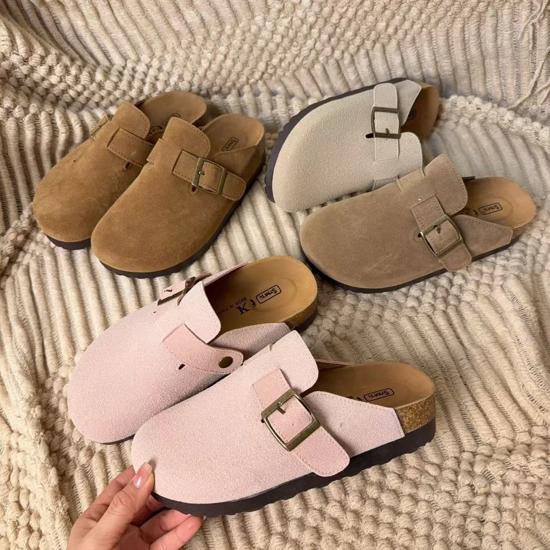 厚底外穿半拖鞋防滑勃肯鞋女软木钓鱼鞋春秋新款增高包头拖博肯鞋