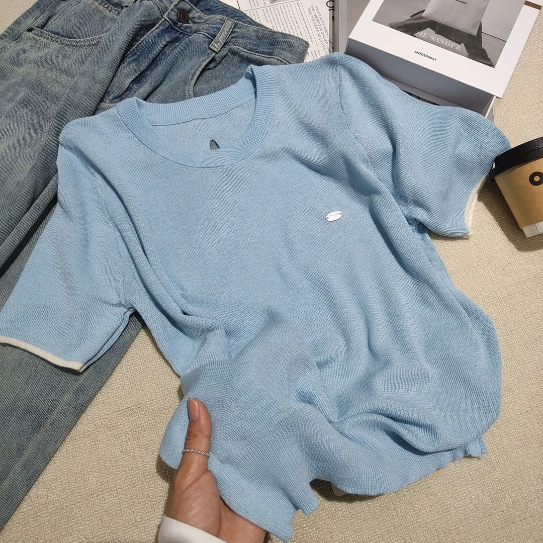 小清瓜女装严选休闲2025新款圆领时尚短袖百搭气质针织衫NZJ9107