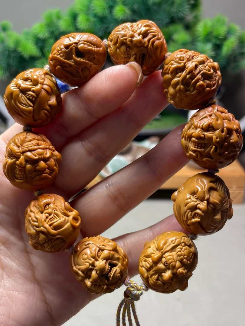2.3山鬼恶僧佛魔一念之间一念恶僧千面佛爷精品橄榄核雕文玩手串