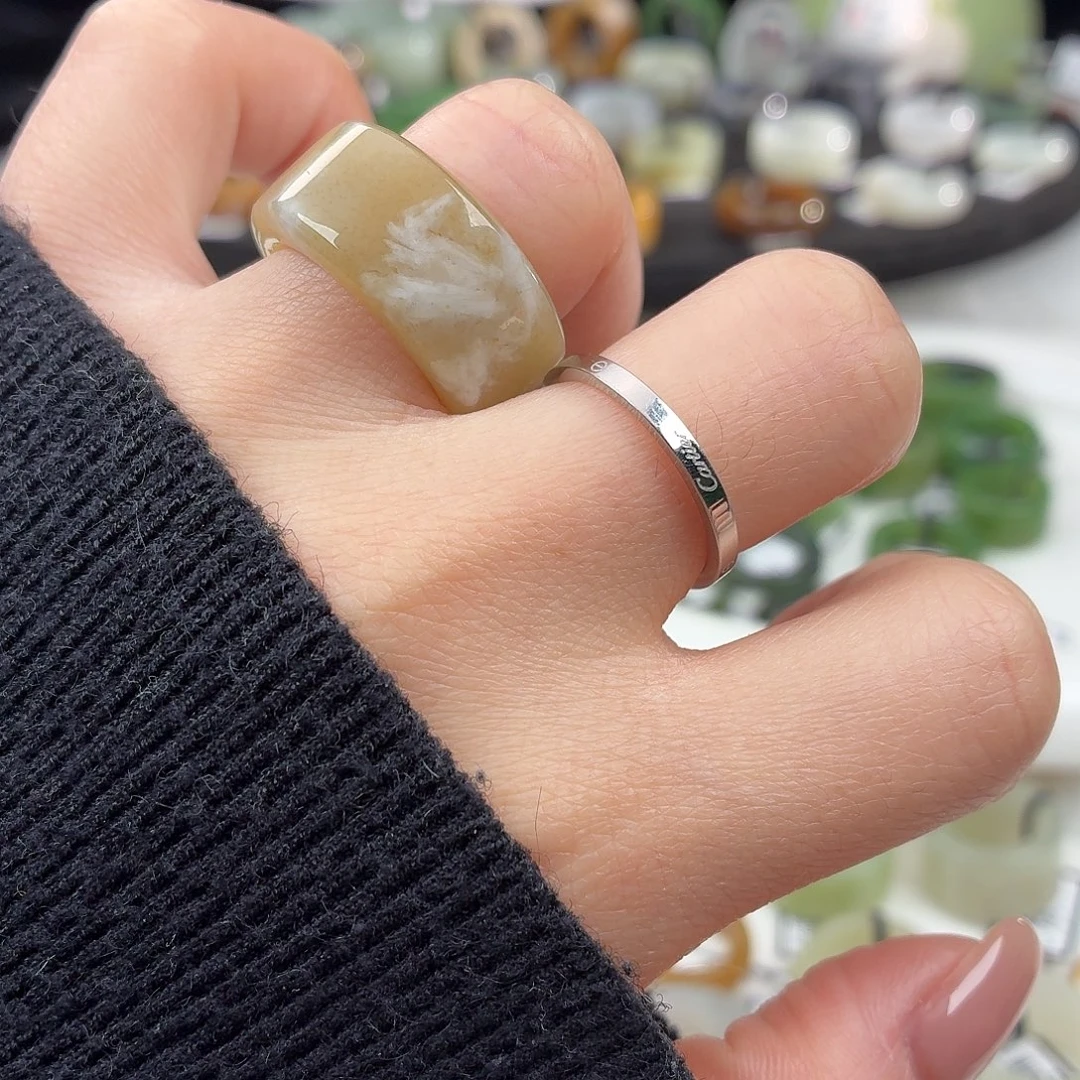 和田玉未镶嵌戒指S180牛轧糖圆切17.5