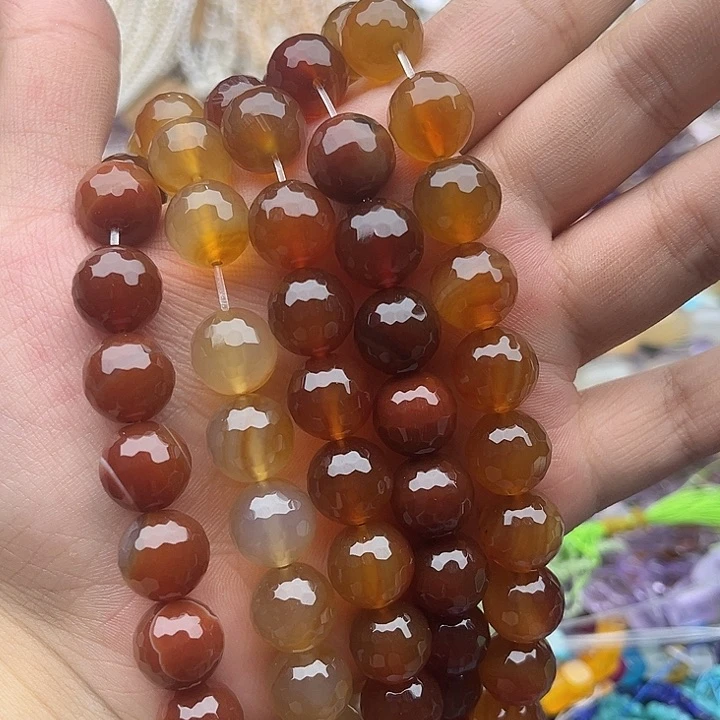 玛瑙/玉髓未镶嵌珠宝半成品一条12mm左右玛瑙刻面随机发