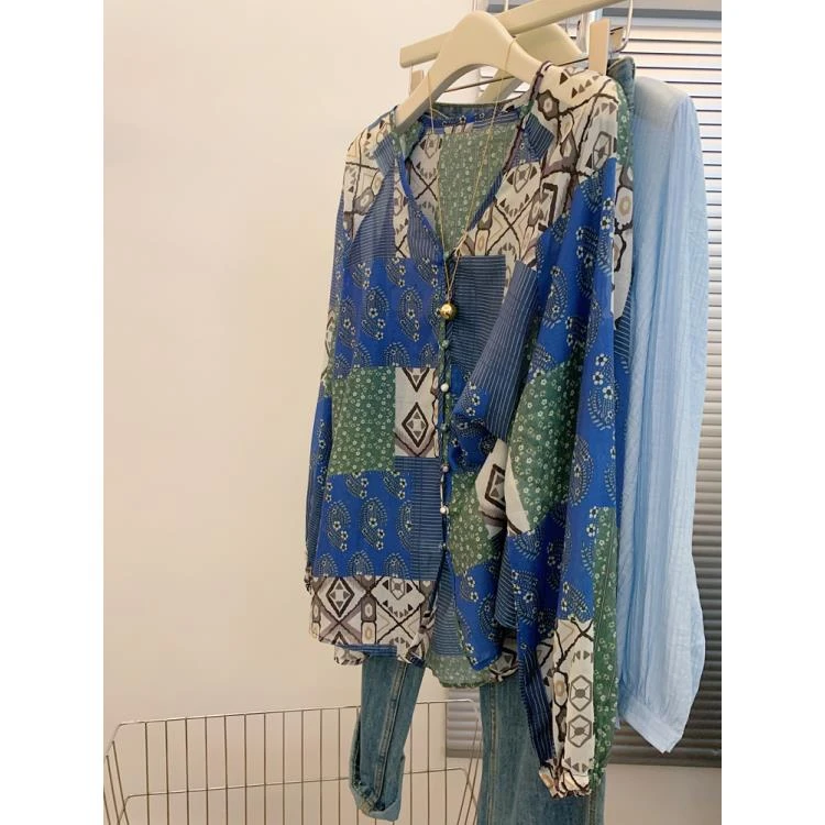 2025新款v领薄款防晒衬衫外套轻奢高级感气质女士上衣宽松慵懒风