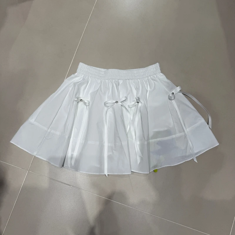 正品国内代购夏别致蝴蝶结显瘦扇形短裙气质甜美淑女可爱百搭