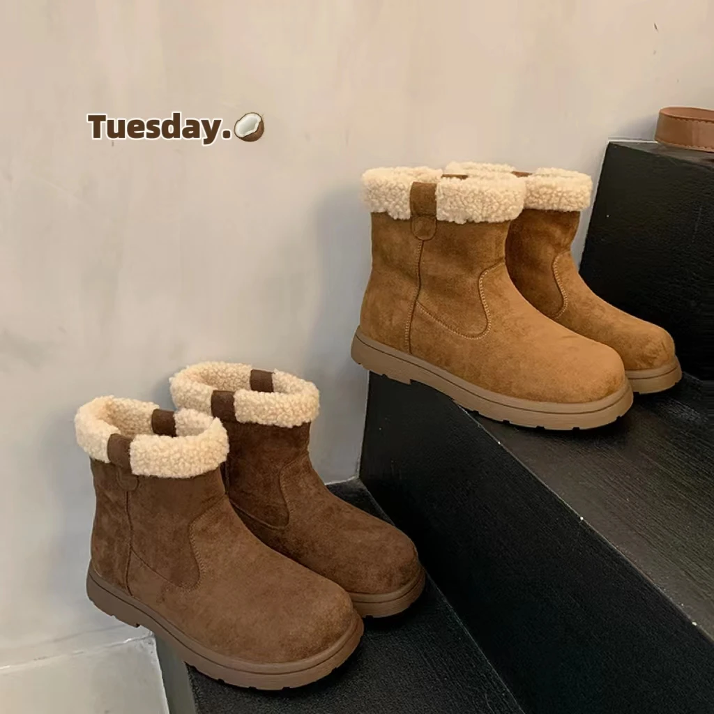 平跟防滑时尚雪地靴短筒保暖棉鞋靴子女鞋-2662