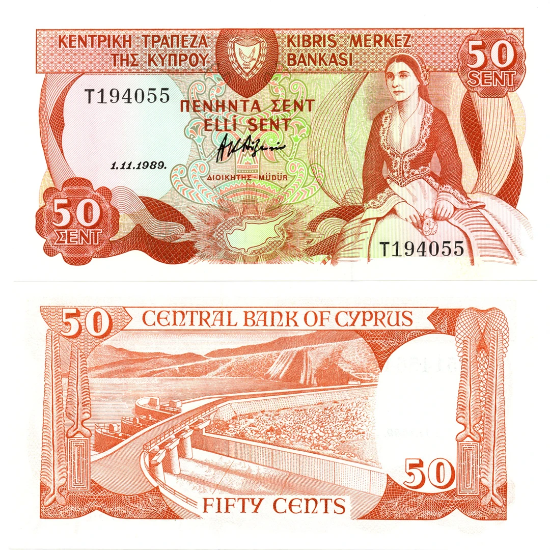 塞浦路斯50分1989年全新UNC纸币老纸钞外国钱币收藏